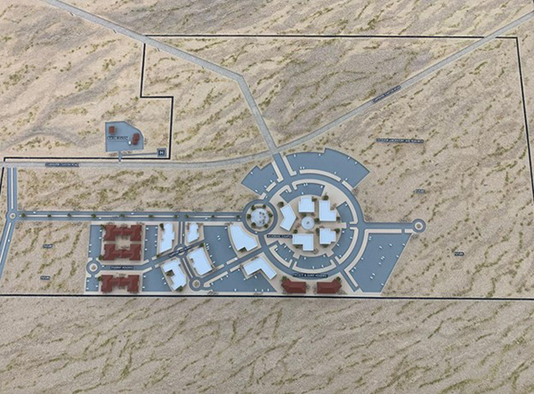 Map and ilustration of proposed Pahrump buildings.