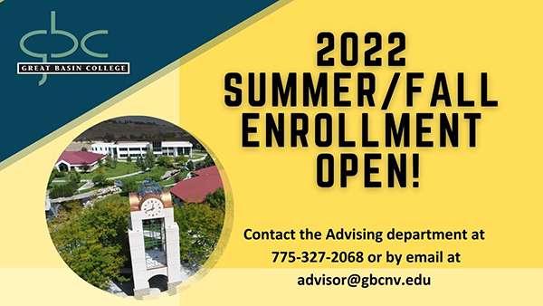 Great Basin College Summer/Fall 2022 enrollment graphic.
