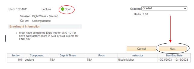Click Next to verify your selection. Instructions on how to click Next to verify your selection in image.