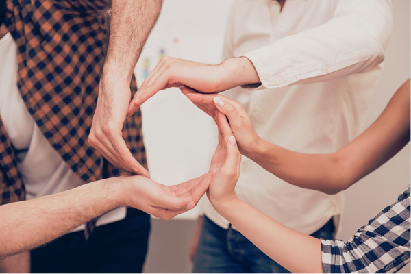 Health Science and Human Services, many hands forming a circle graphic.