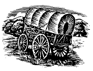 Drawing of a covered wagon.