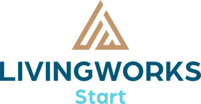 Stylized pyramid and Livingworks 40 years of building hope text.