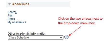 Instructions on how to select Class Schedule in image.