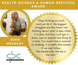 John Headley Wins this Year's Health Science and Human Services Department Award graphic.